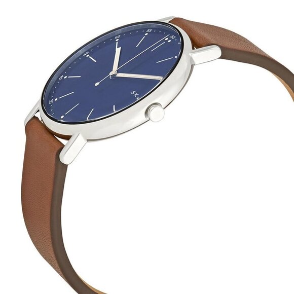 NWT Authentic Skagen Signature Blue Dial Brown Leather Men's Watch - Picture 2 of 3